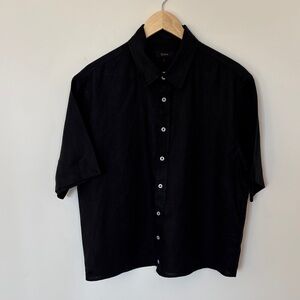 Quince 100% Linen Short Sleeve Button Down Black Shirt Large